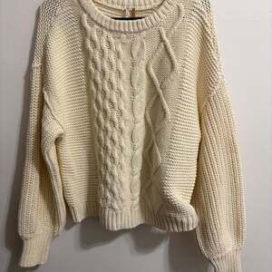 Free People Dream Cable Crewneck Fisherman Sweater Cream Ivory Small